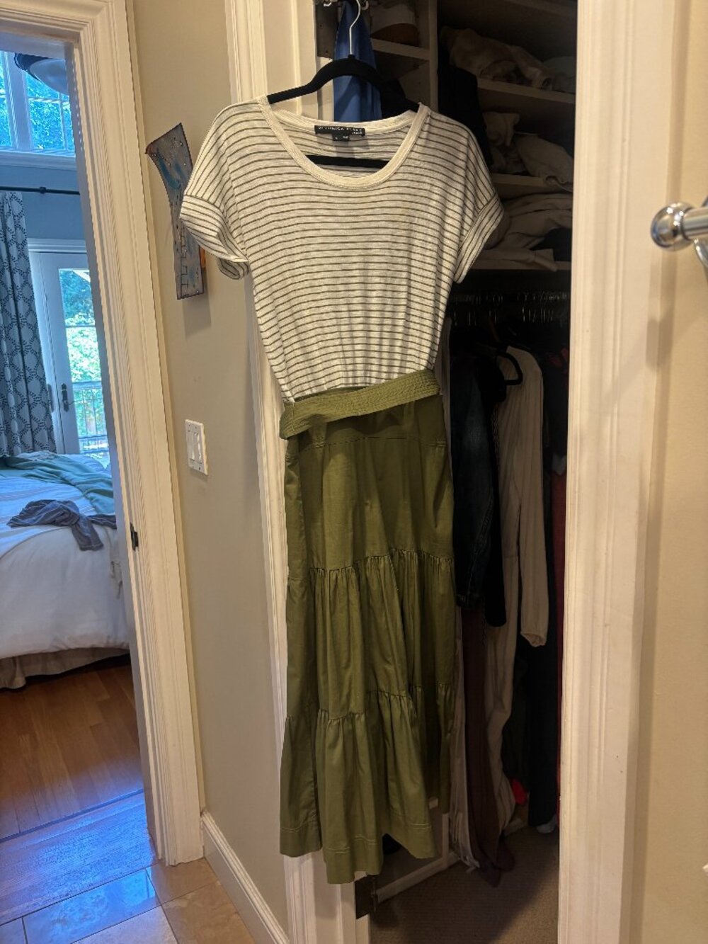 Veronica Beard Trail Mixed Media Dress - S White/Olive $300+